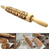 Christmas Embossed Rolling Pin Engraved Carved Wood Baking Cookies Biscuit Fondant Cake Dough Roller Reindeer Snowflake Decor