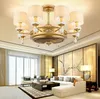 Amerikan tarzı altın bez sanat tavan hayranları otel fuaye aydınlatma için ışık ile damla lamba ve Elektrikli fan çift fonksiyon LLFA ...