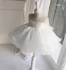 Belle ragazze bianche si vestono per abiti da sposa a fiori Gioiello Organza Lunghezza tè Bella principessa Ragazze Abiti da spettacolo Abiti da festa con cristalli