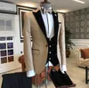 Terno do casamento Slim Fit Bege noivo smoking preto pico lapela Groomsman Homens de negócios Prom Jacket Blazer 3 peça naipe (jaqueta + calça + gravata + Vest) 228