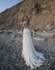 2019 Land Bohemian Bröllopsklänningar Långärmad Chiffong Lace Appliqued Bridal Gowns Sweep Train Boho Bröllopsklänning Robe de Mariée