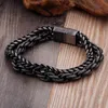 Retro Silver Hip Hop Rock Titanium Steel Link Chain Bracelet Men's Stainless Steel Thick Heavy Bangle Jewelry