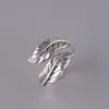 Real 925 Sterling Silver Vintage Leaf Open Stacking Ringar För Kvinnor Män Par Present Cool Punk Fashion Smycken Anillos