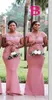 Sydafrikanska sjöjungfru brudtärna klänningar Sheer Neck Lace Appliques Capped Plus Size Wedding Guest Dress Off Shoulder Maid of The Honor Gown