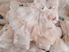 Nuovo Summer Girl Bambini Abbigliamento Lolita Dress manica corta Pet Pan fiore collare intero Stampa con disegno del merletto principessa Exquisite Dressess