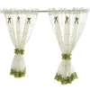 2pcs Simple Pastoral Style Kitchen Curtain High Quality Linen Cloth Curtain with Green Lace Rod Pocket for Window/door