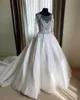 2020 Plus la taille arabe Aso Ebi dentelle perlée robes de mariée vintage manches longues col transparent robes de mariée cristaux robes de mariée ZJ216