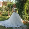 Vestidos de casamento branco mangas tulle robe applique jardim princesa bola vestidos nupciais