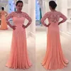 2019 Peach A Line Mother Off The Bride Dresses Crew 3/4 Långärmad Plus Size Evening Wedding Guest Grows Formal