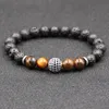 4 stilar naturliga svarta lava sten pärlor elastiska armband tiger ögon sten armband vulkanisk sten pärlor hand strängar mässing armband