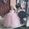 Lovely Toddler Baby Tutu Ball Gown Tulle Pink Flower Girls Dresses For Wedding/Birthday/Party/Communion With Gold Sash