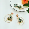 [DDisplay] Korece Moda Alaşım Kaplama Böcek Firkete Küpe Kombinasyon Retro Yeşil Rhinestone Mizaç Böcek EarringHairpin Set