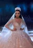 Luxrious Crystals Ball Gown Wedding Dress Dubai Middle East Wedding Gown 3D Appliqued Chapel Train robe de mariée Plus Size