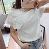 LUOSHA Women 2019 Summer 3D Flower Pear Beading Ruffles Sleeve Loose Cotton Tshirt And Tops Female Casual White Tshirts T200110