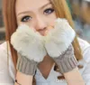 NEW Women Girl Knitted Faux Rabbit Fur gloves Mittens Winter Arm Length Warmer outdoor Fingerless Gloves colorful XMAS Party Favor 200pcs