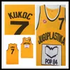 安いメンズ7 Toni Kukoc Jersey Jugoplastika Split映画バスケットボールジャージスティッチチームイエローミックスオーダーサイズS-XXL