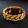 Bracciale da uomo pesante da 26 mm in oro 18 carati con catena cubana, bracciale da motociclista in acciaio inossidabile spesso 316L, punk rock maschile, titanio2572