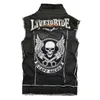 2020 Men's Punk Denim Vests Black Skull Embroidered Denim Waistcoat Slim Fit Fashion Jeans Sleeveless Jacket Male Vest Tops