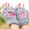 Autumn and winter thick warm half finger cute ladies plush student fashion cat claw gloves WCW793