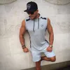 Fitness Mężczyźni Kulturystyka Bez Rękawów Mięśni Bluzy Workout Ubrania Casual Bawełniane Topy Z Kapturem Tank Topy 2 Kolor