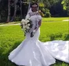 新しい到着ナイジェリアのアフリカ長袖のウェディングドレスマーメイドアップリケガーデンカントリー教会の花嫁ブライダルガウンカスタムメイドのサイズ