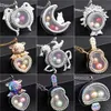 3 Colors Dolphins pegasus guitar mushroom Rhinestone Magnetic Glass Floating Locket Pendants Women Charms 20" Necklace