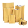 100st öppet TOP VACUUM SEAL Kraft Brown Paper Package Väskor Värmtätningsventil Förpackningspåsar Matlagring Förpackning Puchpåsar