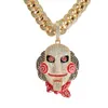 Iced Out grande taille 6ix9ine masque poupée pendentif collier bouche peut être déplacé or argent plaqué Micro pavé Zircon hommes bijoux