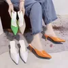 Klänning skor Lihuamao mode sommar kvinnor stilett klackar mule slingbacks pekade tå sexiga damer glider glida på strand sandaler