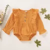 Baby Girl Designer Odzież Romper Niemowlę Ruffles Design Z Długim Rękawem Okrągły kołnierz Solid Color Romper 100% Bawełna Wiosna Spadek Odzież Odzieżowiec Romper