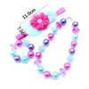 Różowy + Purpurowy NecklaceBracelet Headband 3pcs Ustaw Urodziny Party Prezent Derb Dziewczyny Bubblegum Dziecko Dzieci Chunky Naszyjnik Biżuteria