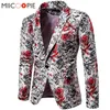 Роскошное мужское пиджак с цветочным пиджаком Masculino Rose Printed Вечернее платье повседневное пиджак Men Men Single Butte Slim Fit Jacket