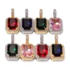 Iced Cubic Zirconia Pink Blue Green Red Square Stone Ruby Pendant ketting voor mannen Women Hip Hop Jewelry244y