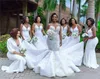 2020 Senaste African Bridesmaid Dresses Vit Färg Spaghetti Straps Mermaid Sweep Train Plus Size Maid of Honor Dresses