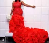 Amazing Red Prom Dresses Lace sereia Ruched Tribunal Trem vestidos de noite Plus Size mangas Formal vestido de festa Custom Made