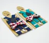 Mode Boys Suspender Enland Stil Barn Suspendering Kids Y-Form Justerbara Smooth Spänne Elastiska Bälten + Plaid Bows Slips 2PCS Set Y2590