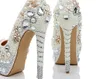 أحذية زفاف بيضاء 16 سم مثيرة الخنشة عالية الكعب المصنوع يدويًا كريستال جلدي حقيقي وحيد القرن المضخات لؤلؤة لؤلؤة EU417081798