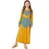 Весна Детей девочка с длинным рукавом платье нашивки Абай Дубай Кафтан мусульманской Детский джилбаб Исламской партия коктейль платье арабской Robe Рамадан