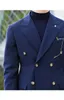 Navy Blue Groom Tuxedos Double-breasted Men Bröllop Tuxedos Peak Lapel Jacket Blazer Fashion Men Dinner / Darty Suit (Jacka + Byxor + Tie) 1168