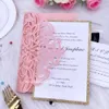 RSVPカードDIYピンクの印刷可能なポケットパーティーディナーの招待状との贅沢なレーザーカットゴールドグリッターの結婚式の招待状