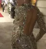 Vestido de noite Yousef aljasm 2018 Kim kardashian Manga longa Pérolas de Prata Cristal Kylie Jenner Zuhair murad Ziadnakad 0021