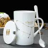12 Constelações Criativas Canecas de Cerâmica com Tampa Da Colher de Porcelana Branca Leite Do Zodíaco Copo de Café 450 ML de Água Drinkware