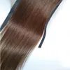 Klip W Włosy Ponytail Medium Brown 100g Proste Ludzkie Dziewicze Włosy Wiązanie Pony Tail Clip in Hair Extensions dla kobiet 14 "do 26 cali