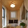 Japanse Warm Home Cottage Tatami Houten Plafondlamp Led Met Glazen Lampenkap Gang Hal Balcont E27 Moderne Plafondlamp I312M