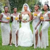 新しいアフリカの銀の安いスパンコールのドレス2020 Vネックセクシーなハイサイドスプリットの結婚式のパーティードレスメイドの名誉ドレス