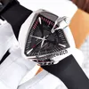 LXURY NEW VENTURA H24585331 XXL Auto مغامرة ومفهوم تصميم Triangle PVD الصلب الأسود الهاتفي التلقائي رجالي ووتش المطاط timewatch