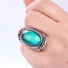 Grand véritable argent antique plaqué changement de couleur bague d'humeur style bohème émotion sentiment ovale pierre anneaux taille 7/8/9 MJ-RS033