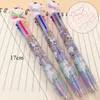 Stylo licorne de dessin animé rétractable Kawaii arc-en-ciel, stylos à bille à navette en gel, fournitures de stylos à encre liquide, cadeaux de bureau, papeterie pour enfants 6 couleurs en 1