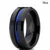 Parsmycken - Mäns 8mm bredd Blue Line Stripe Tungsten Carbide Ring Women's 14kt Black Gold Filled Natural Sapphire 266y