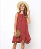숙녀의 여름 드레스 폴카 포인트 쉬폰 민소매 해변 캐주얼 미니 노란색 여름 드레스 2020 빨간색 봉제